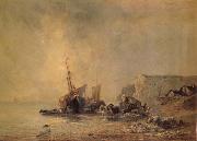 Richard Parkes Bonington Boats on the Shore of Normandy oil painting on canvas